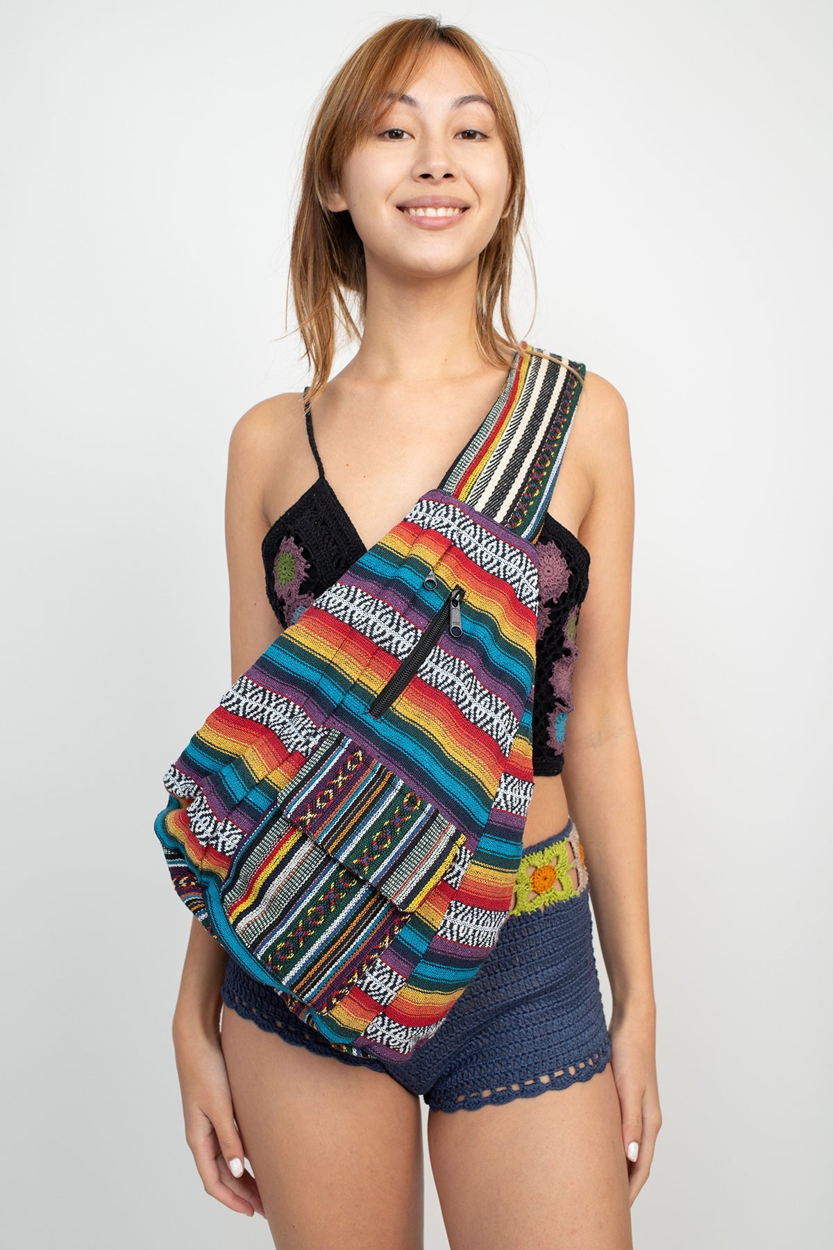 Multi Stripe Crossbody Sling Backpack